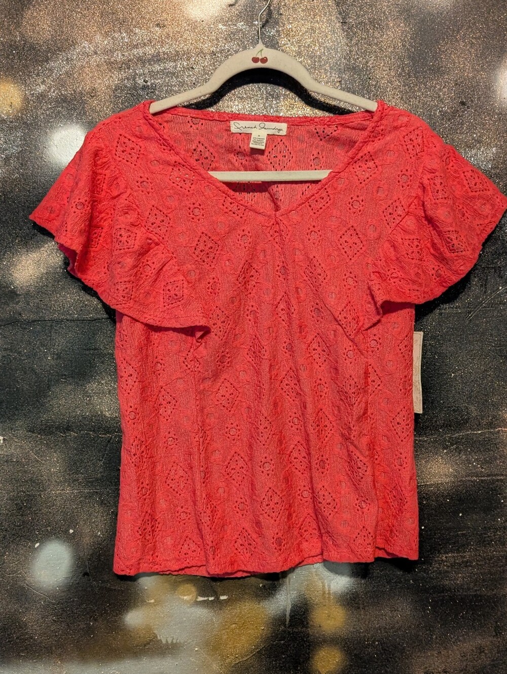 French Laundry Coral Eyelet Flutter Sleeve Tee